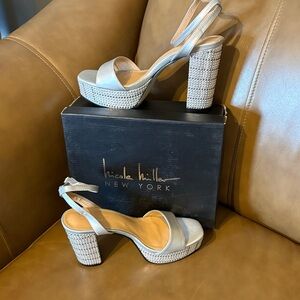 Nicole Miller Metallic Silver Platform Heels